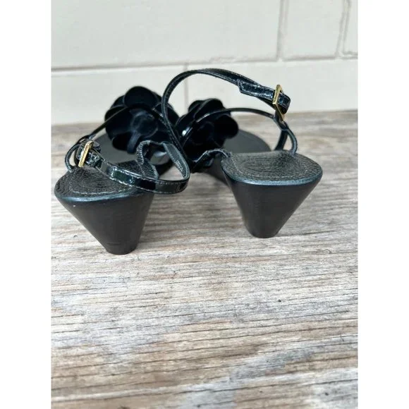 TORY BURCH Reva Logo Flower Blossom Logo Thong Wedge Sandals Breely 8 - Picture 5 of 10